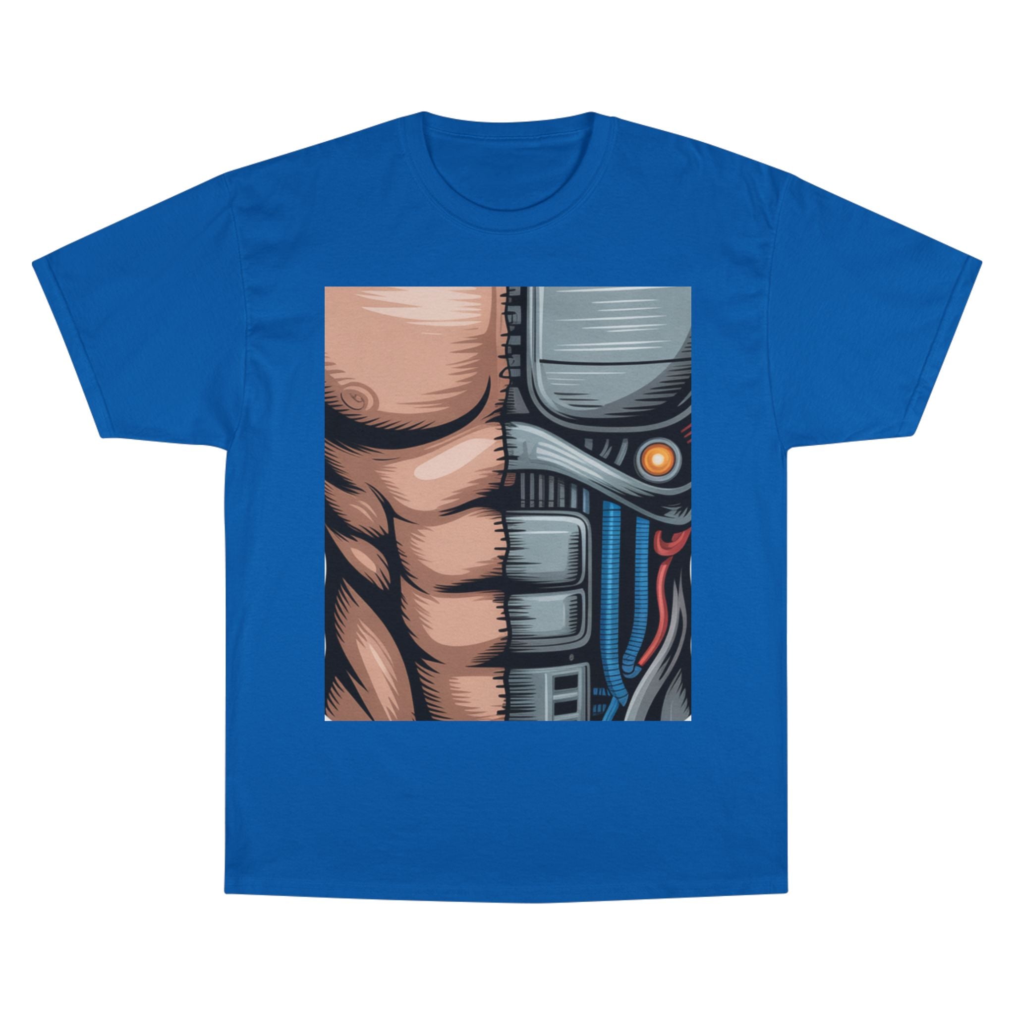 Futuristic Humanoid Robot Graphic T-Shirt — Men's Champion Style
