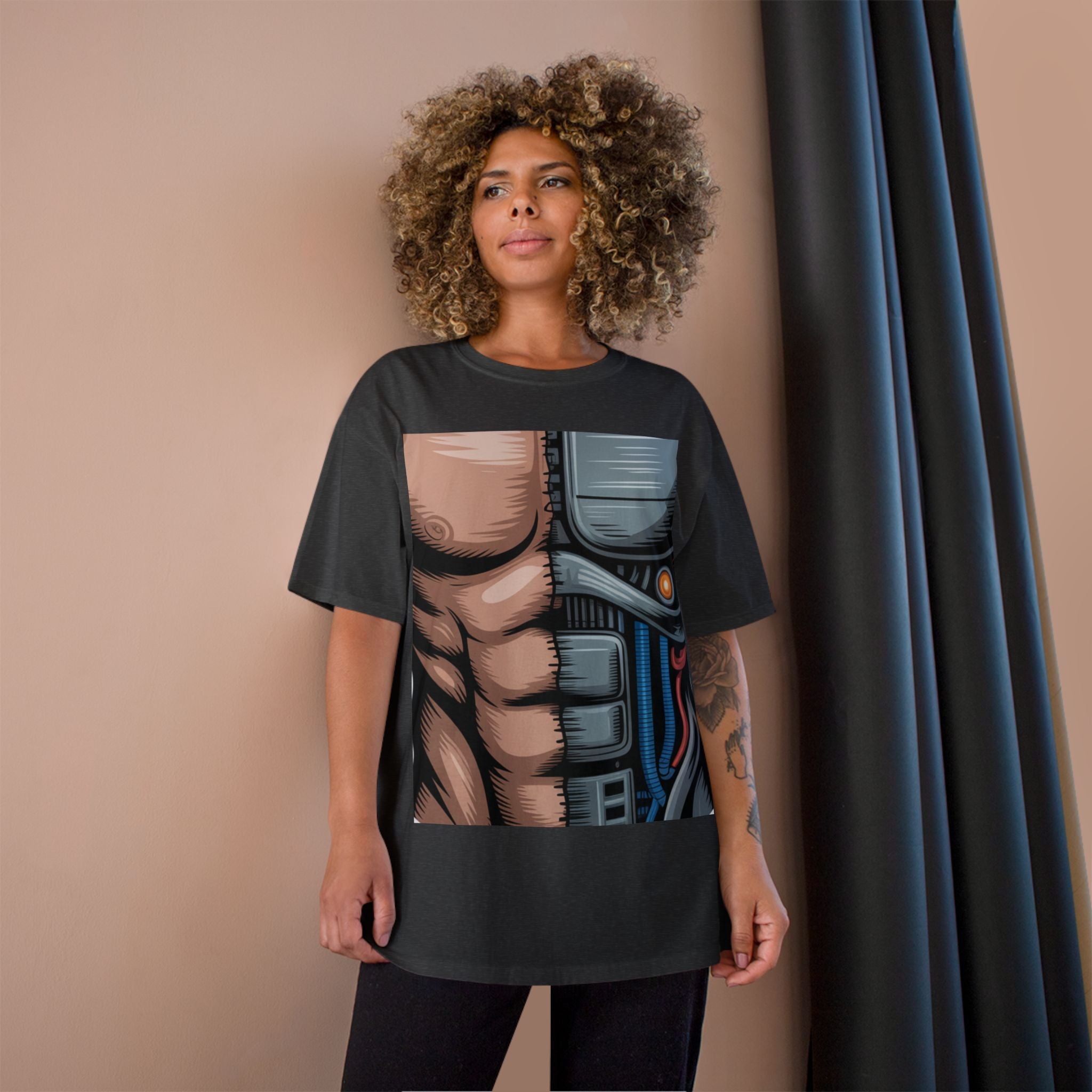 Futuristic Humanoid Robot Graphic T-Shirt — Men's Champion Style