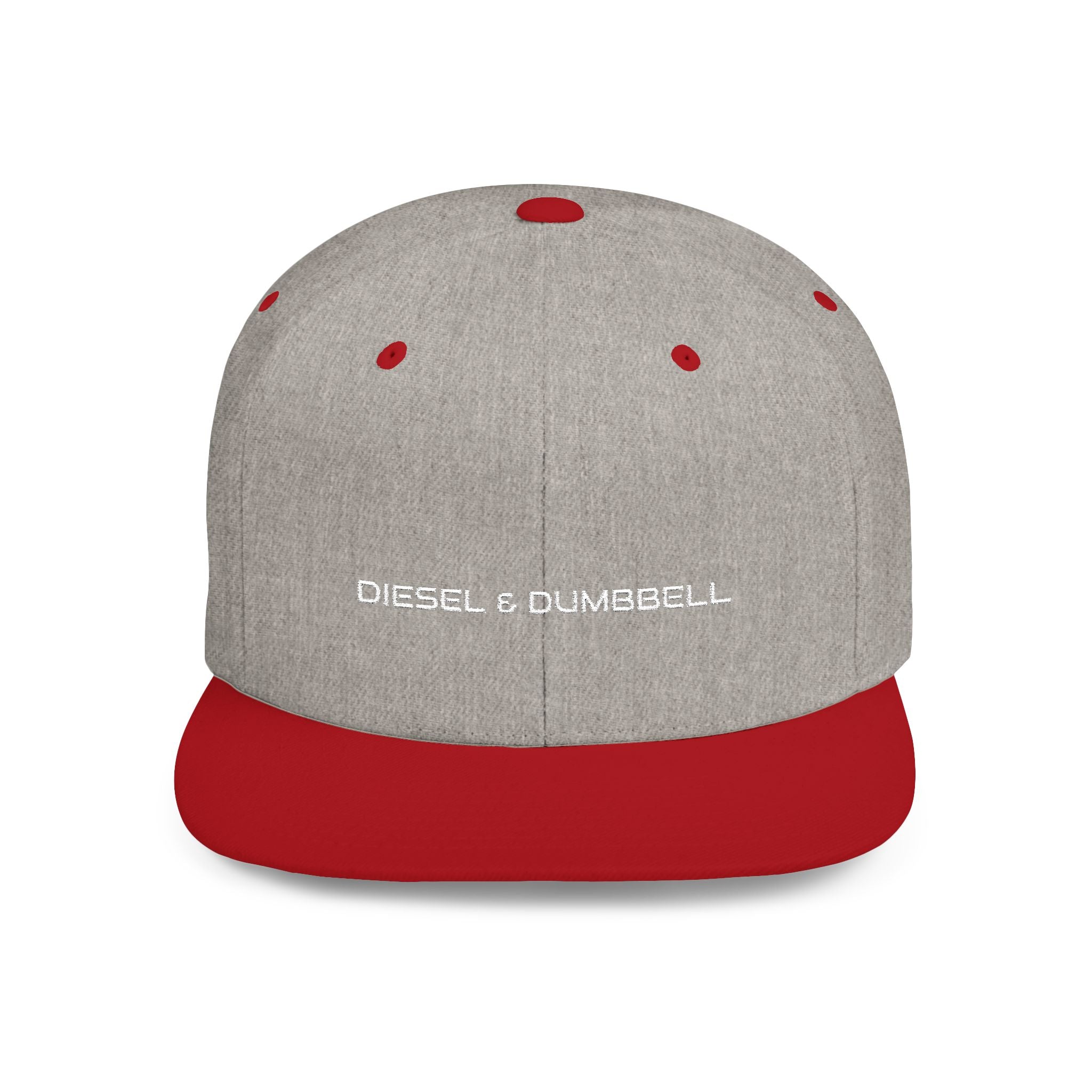 Diesel & Dumbbell Flat Bill Snapback — Men's Stylish Trucker Hat