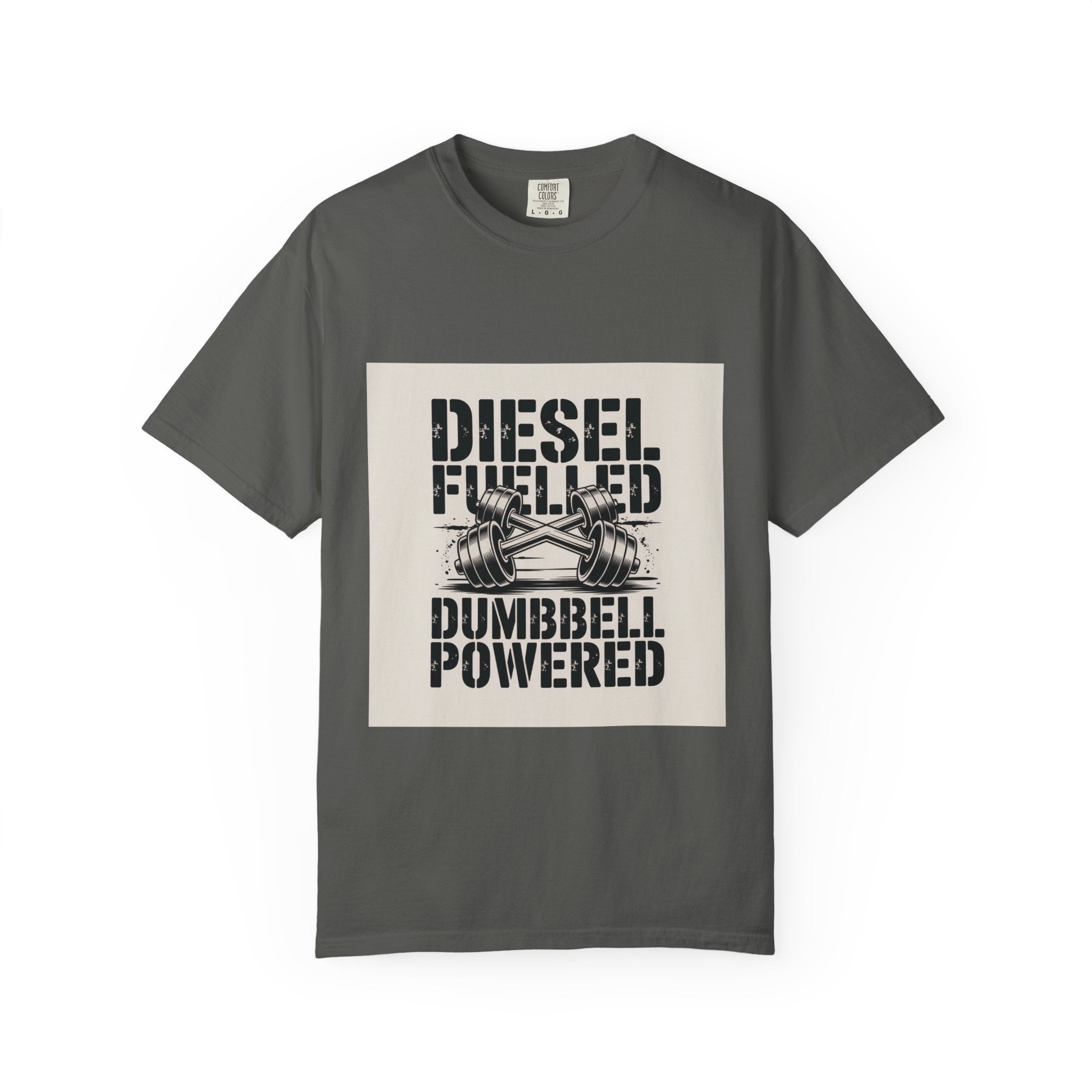 Diesel-Fuelled Dumbbell Powered T-Shirt — Gritty Gym Tee for Men