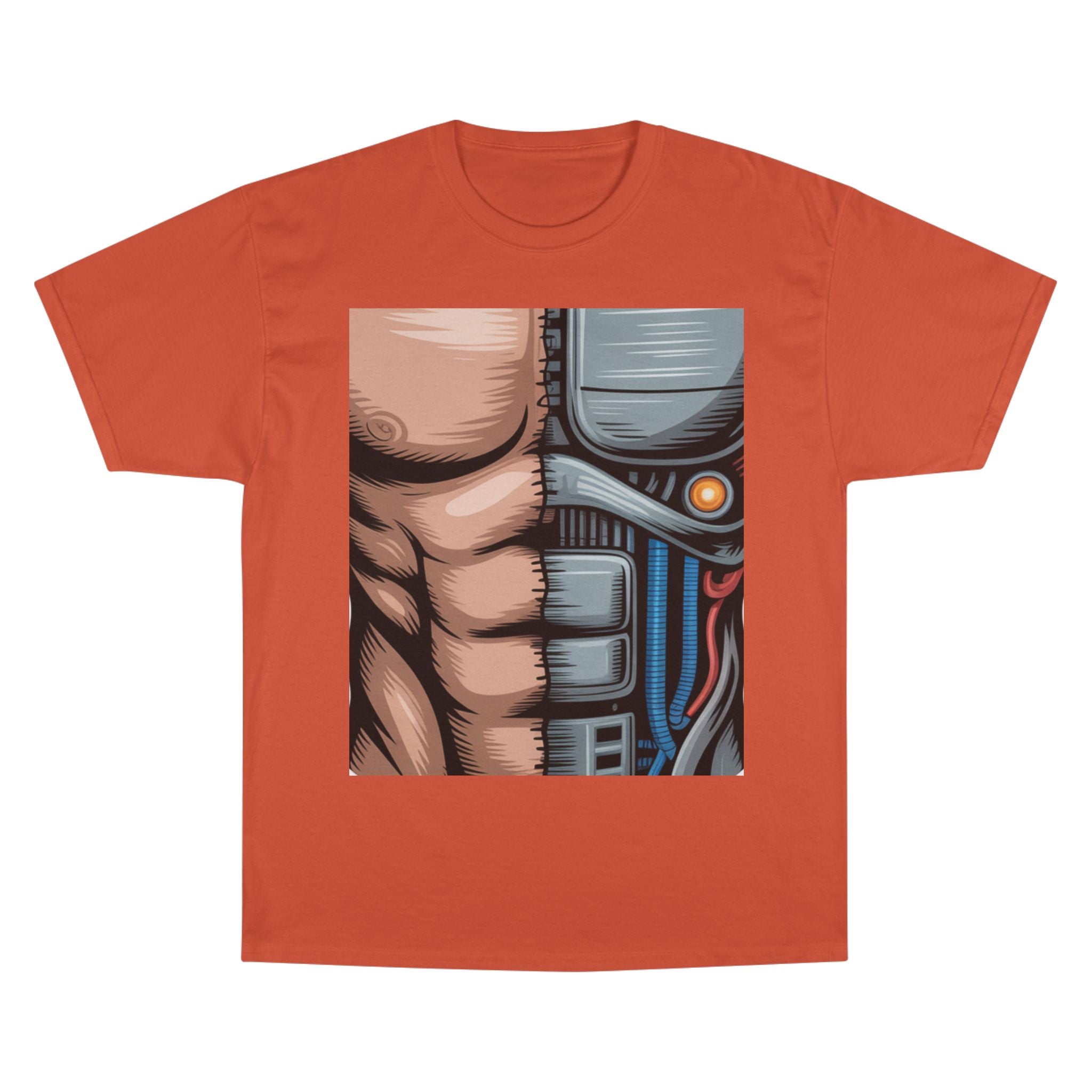 Futuristic Humanoid Robot Graphic T-Shirt — Men's Champion Style