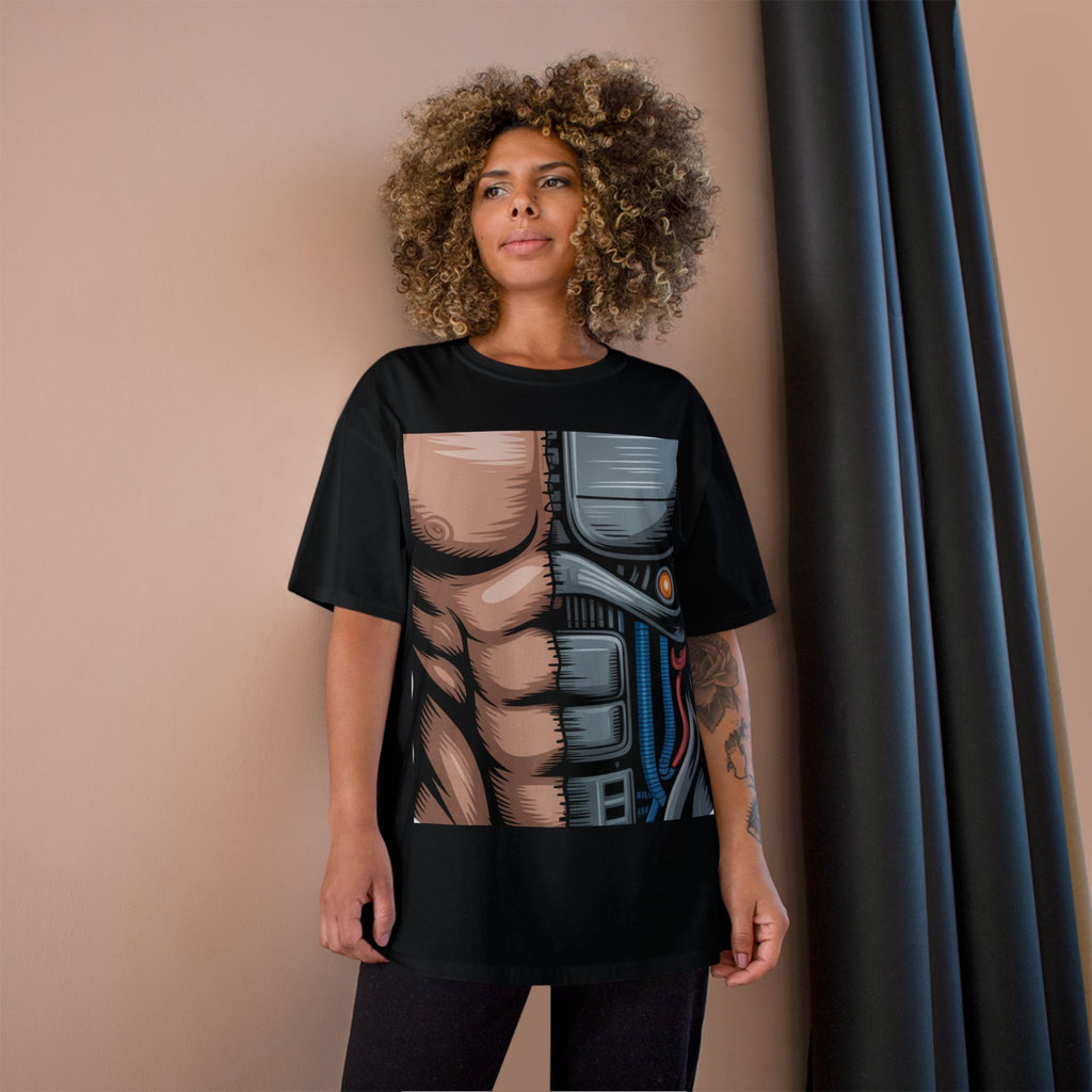 Futuristic Humanoid Robot Graphic T-Shirt — Men's Champion Style