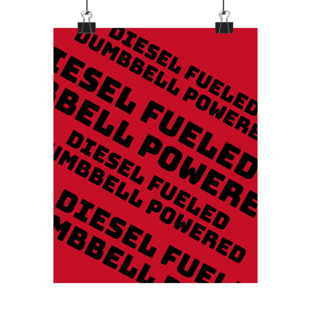 Diesel Fueled Dumbbell Powered Poster — Bold Red Fitness Wall Art