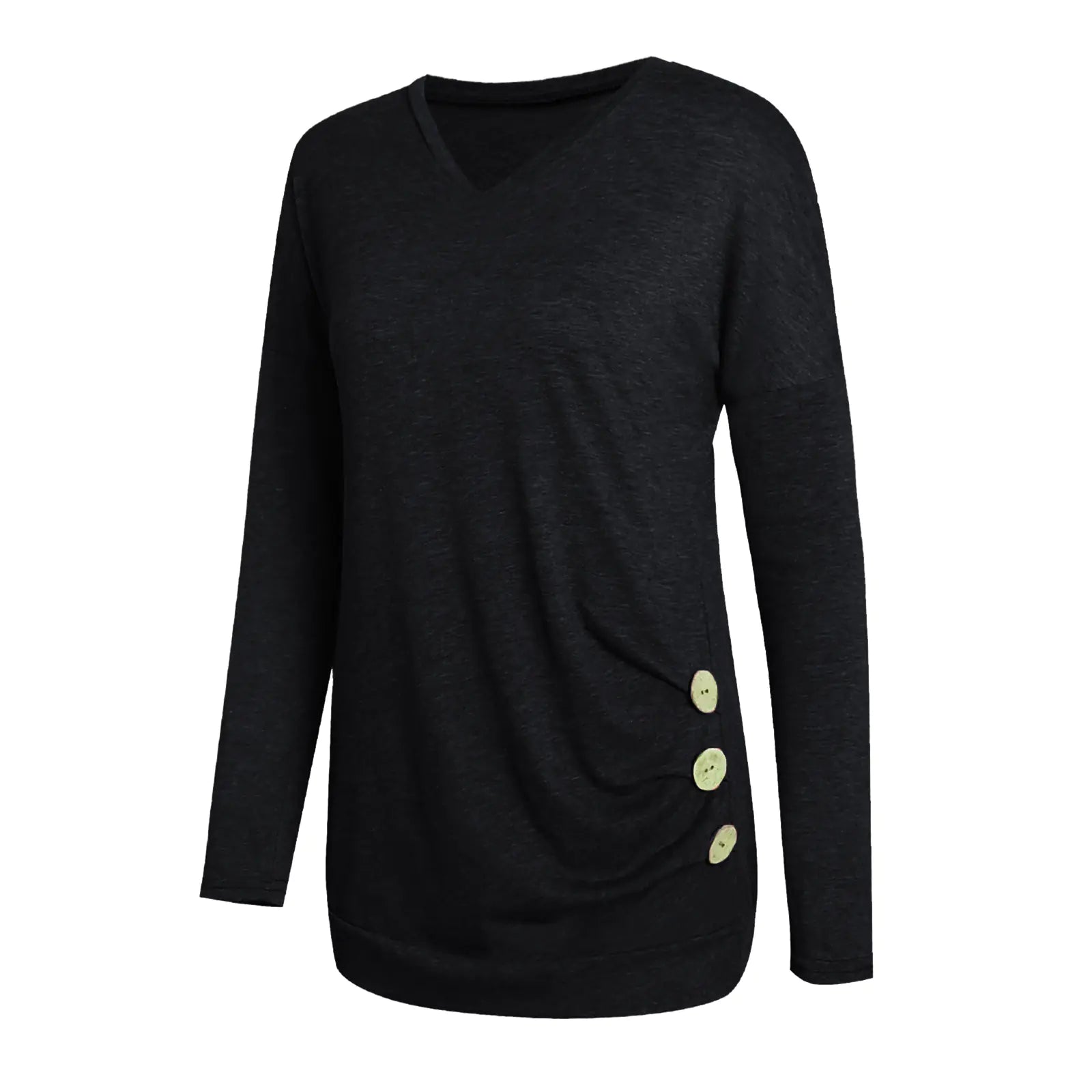 V-Neck Solid Color Long-Sleeved Women's Top