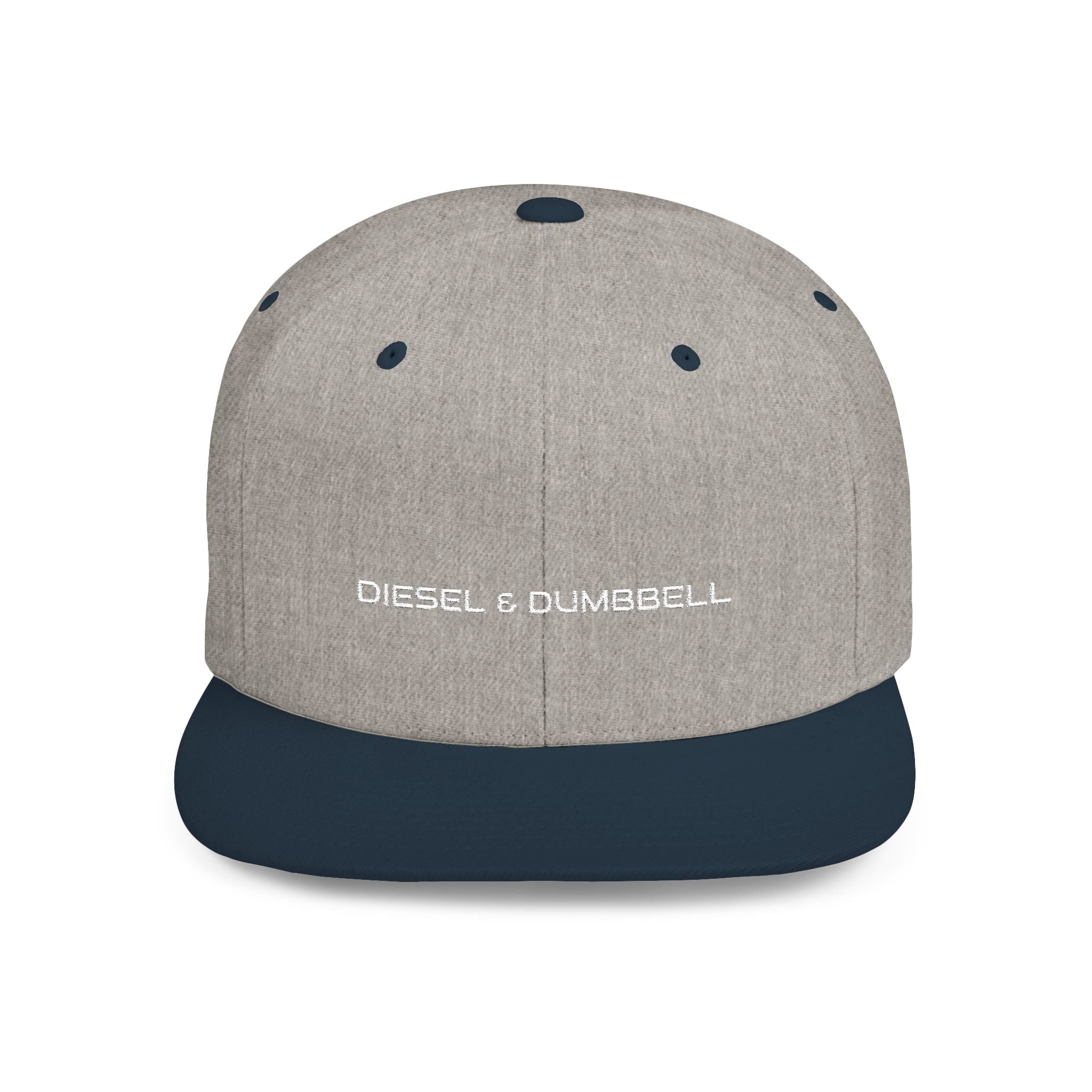 Diesel & Dumbbell Flat Bill Snapback — Men's Stylish Trucker Hat