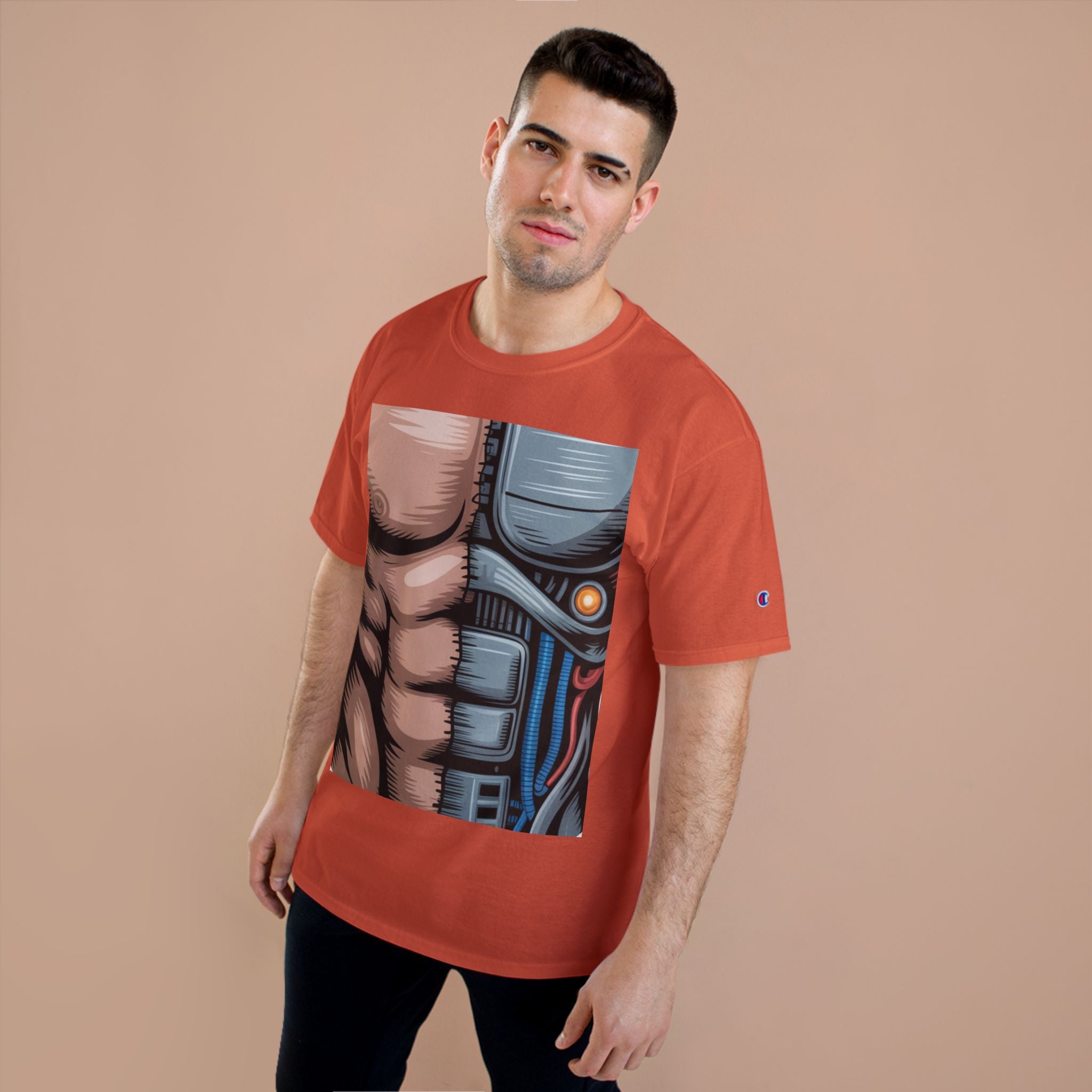 Futuristic Humanoid Robot Graphic T-Shirt — Men's Champion Style