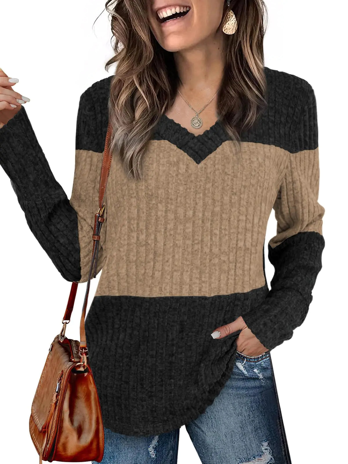 Womens Tops Fall Fashion Sweatshirts for Women V Neck Long Sleeve Sweaters Lightweight Dressy Casual Pullover Black
