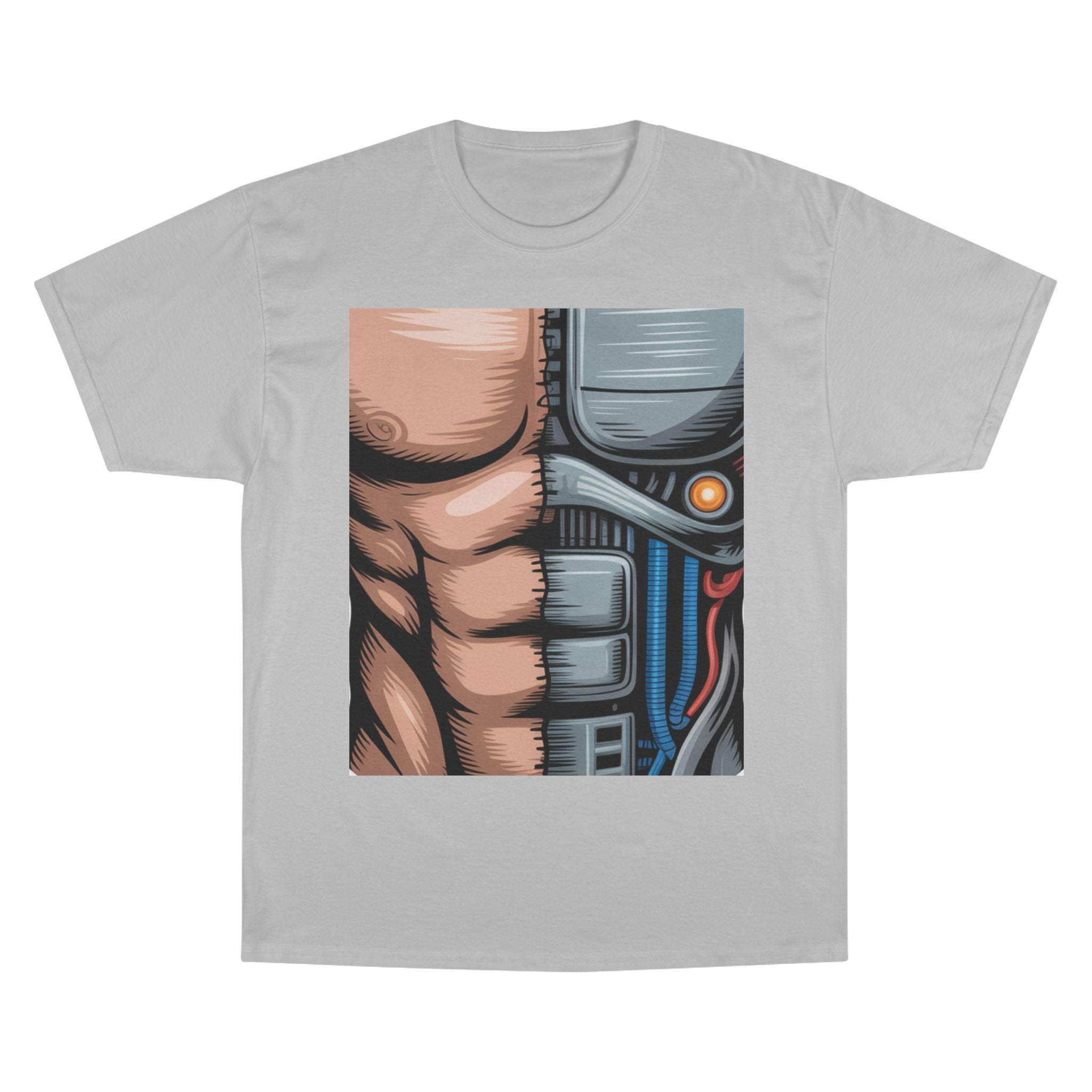 Futuristic Humanoid Robot Graphic T-Shirt — Men's Champion Style