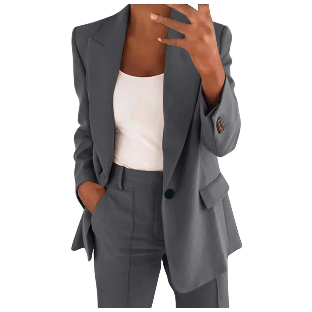 Business Casual Outfits for Women Professional Pant Suits 2 Piece Office Outfit Work Blazer Set Women Dressy Suit Wide Leg Pants Set Fashion Outfits Dark Gray